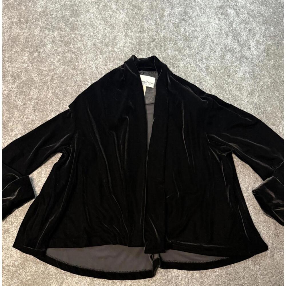 Another Thyme Womens Large Black Draped Ruched Shawl Collar Long Sleeve USA VTG